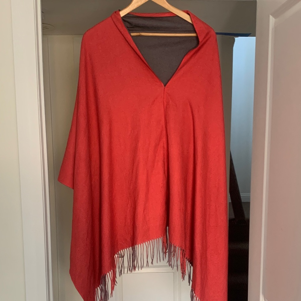 Pink and grey reversible handmade merino wool wrap